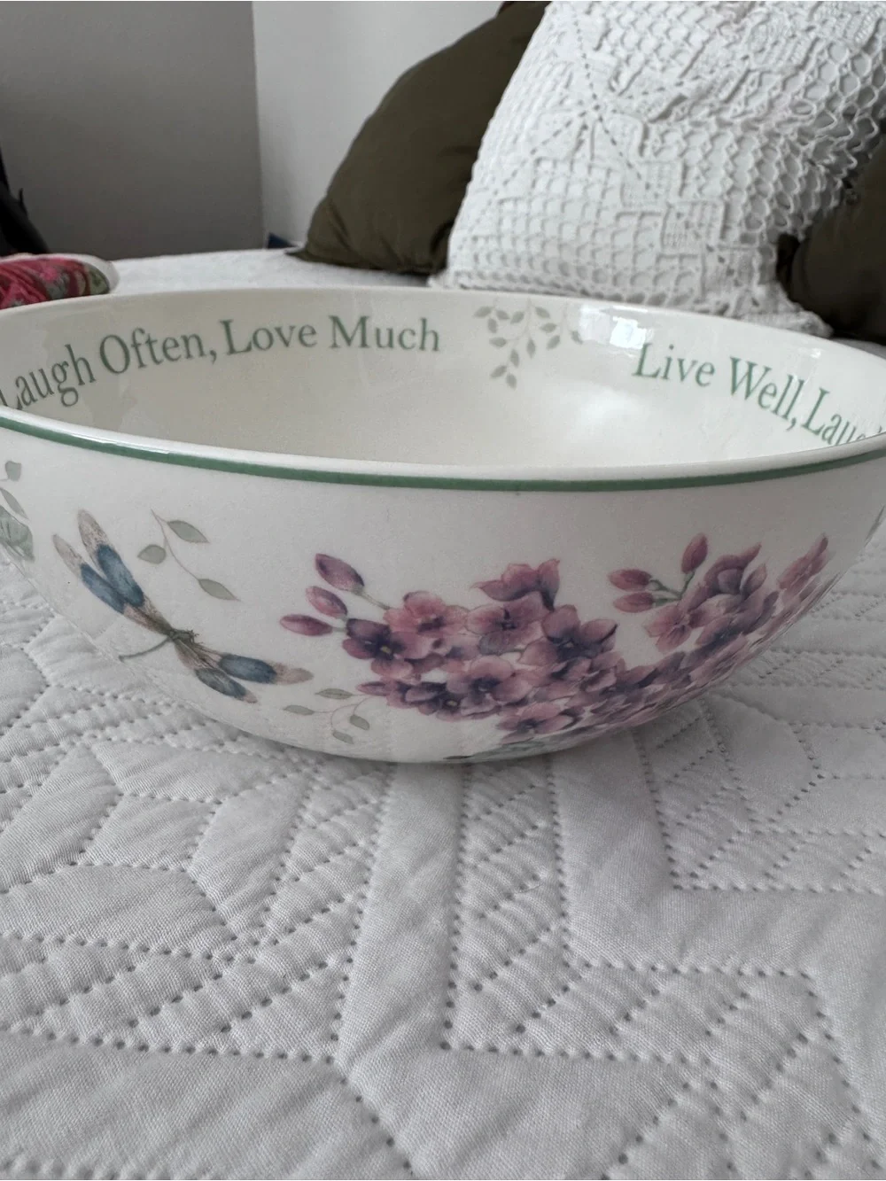 Lenox Butterfly Meadow Sentiment Serving Bowl “Live Well Laugh Often Love Much”